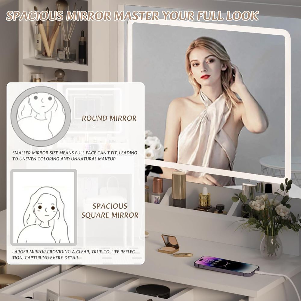 Conjunto de Mesa de Maquiagem, - Beauty Makeup Vanity Set avaliação e preço